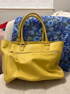 Cole Haan Lemon Yellow Leather Tote with Front Zip Pocket